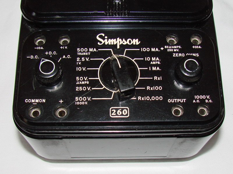 Figure 17 — Close-up of the Series 6 control panel: the rotary range switch, ZERO OHMS control, TRANSIT position,
and range legends that anchor several of the identification tells above. Photo: simpson260.com …