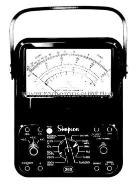 Figure 7 — The Simpson 260 Series 6P — Jeff's own model line. Note the overload RESET button just left of the
Simpson logo, and the taut-band movement standard by this series. Photo: radiomuseum.org.