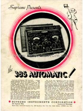 Figure 5 — A period Supreme advertisement: "Supreme Presents the 385 Automatic!" — 1935 marketing copy from Supreme Instruments Corporation, Greenwood, Mississippi. Photo: radiomuseum.org.